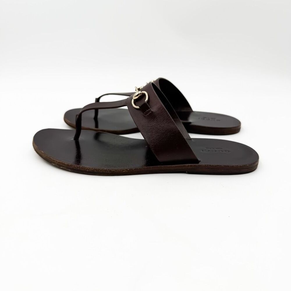 Gucci Horsebit Sandals Flat Slides Brown Leather EU 38 US 8 - Picture 5 of 13